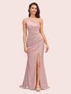 Elegant One Shoulder Mermaid Side Slit Soft Satin Bridesmaid Dresses For Sale