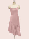 Sexy Spaghetti Straps Asymmetrical Short Soft Satin Prom Dresses Online