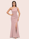 Sexy Mermaid One Shoulder Side Slit Soft Satin Formal Prom Dresses For Women