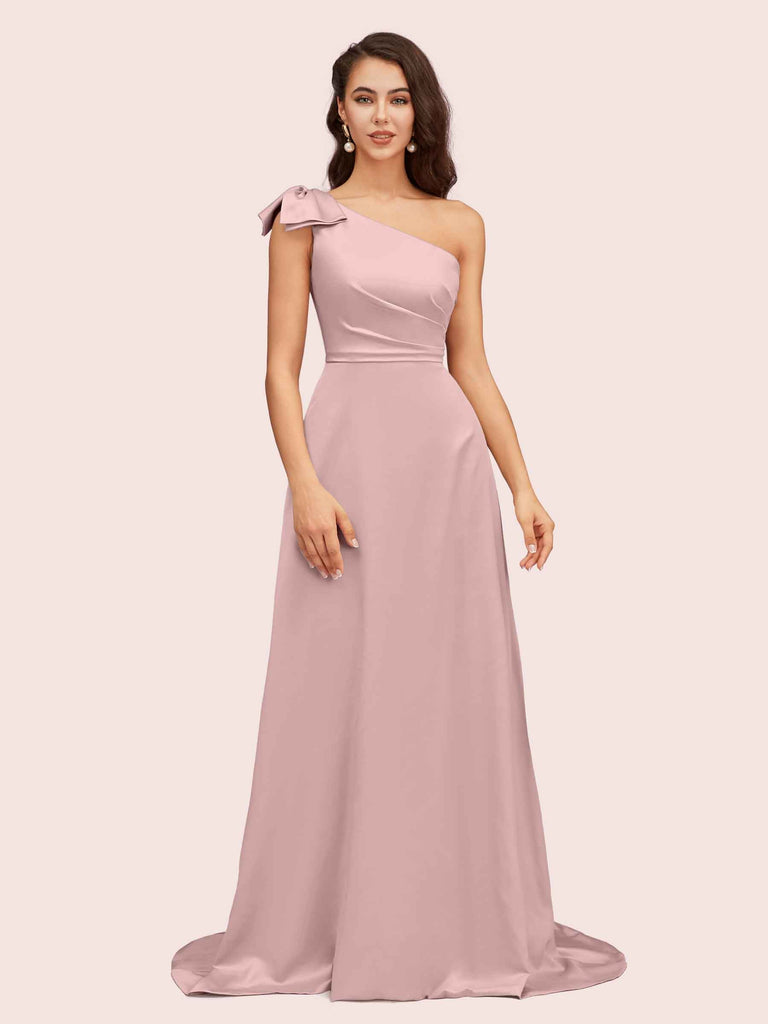 Elegant One Shoulder Long Soft Satin Formal Maxi Prom Dresses Online