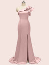Sexy Side Slit One Shoulder Mermaid Long Soft Satin Graduation Prom Dresses Online