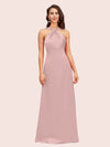 Elegant A-line Halter Sleeveless Floor Length Long Soft Satin Bridesmaid Dresses