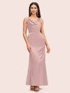 Elegant Cowl Sleeveless Sheath Long Soft Satin Bridesmaid Dresses Online