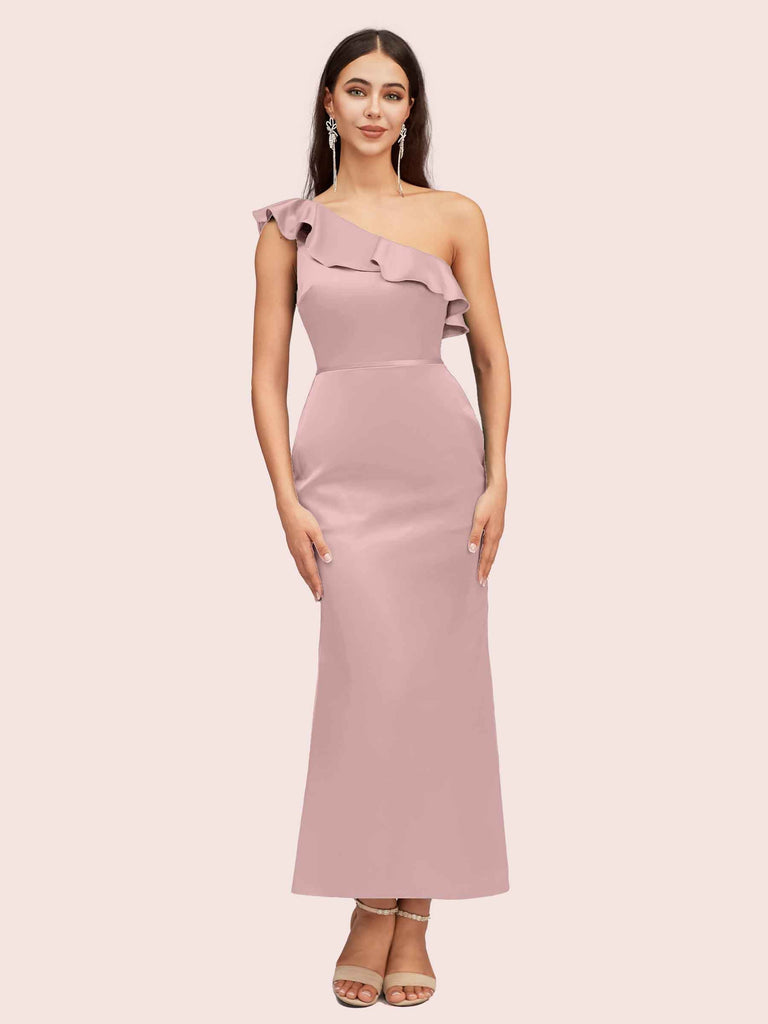 Elegant Mermaid One Shoulder Short Soft Satin Midi Party Prom Dresses Online