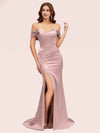 Sexy Off Shoulder Side Slit Long Soft Satin Mermaid Party Prom Dresses Online