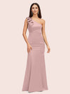 Elegant One Shoulder Mermaid Long Soft Satin Bridesmaid Dresses Online
