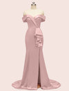 Elegant Off Shoulder Mermaid Long Soft Satin Bridesmaid Dresses 2023