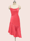 Elegant Spaghetti straps Asymmetrical Short Soft Satin Bridesmaid Dresses Online
