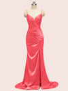 Elegant Spaghetti straps V-neck Mermaid Long Silky Satin Bridesmaid Dresses Online