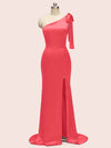 Sexy Mermaid One Shoulder Long Stretch Satin Bridesmaid Dresses With Slit