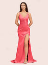 Sexy Mermaid V-neck Side Slit Long Soft Satin Bridesmaid Dresses Online