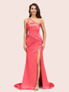 Sexy Mermaid One Shoulder Unique Side Slit Soft Satin Bridesmaid Dresses Online For Sale