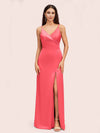 Simple Soft Satin Sexy Spaghetti Straps Long Side Slit Mermaid Graduation Prom Dresses