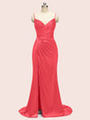 Sexy Mermaid Spaghetti Strap Long Side Slit Soft Satin Bridesmaid Dresses Online
