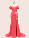 Elegant Off Shoulder Mermaid Long Soft Satin Party Prom Dresses For Women