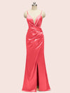 Sexy Mermaid Spaghetti Strap Side Slit Soft Satin Long Bridesmaid Dresses Online