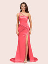 Sexy Mermaid One Shoulder Unique Side Slit Soft Satin Bridesmaid Dresses Online