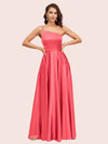 Sexy One Shoulder A-Line Long Soft Satin Bridesmaid Dresses With Pleats