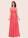 Elegant Halter A-line Long Satin Bridesmaid Dresses Online With Bow