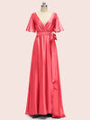 Elegant Bat Sleeves A-Line Long Soft Satin Party Prom Dresses Online