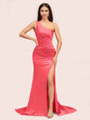 Sexy One Shoulder Mermaid Side Slit Long Soft Satin Bridesmaid Dresses Online