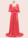 Bat Sleeves Elegant Long Silky Satin Graduation Prom Dresses Online