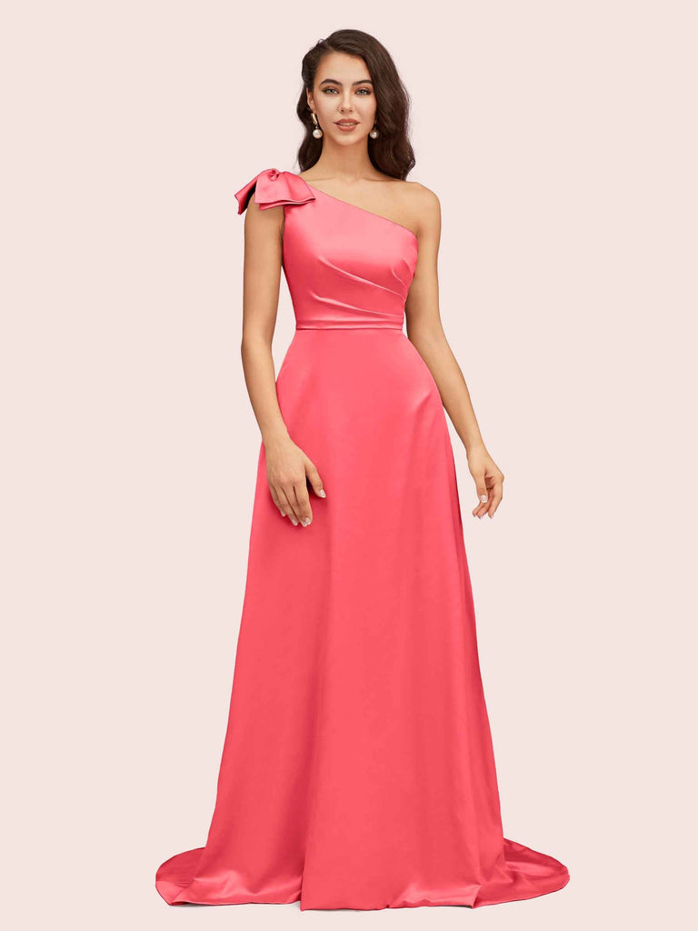Elegant One Shoulder Long Soft Satin Formal Maxi Prom Dresses Online