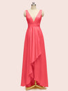 High Low V-Neck A-Line Unique Soft Satin Formal Prom Dresses Online