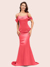 Sexy Mermaid Cold Shoulder Long Soft Satin Party Prom Dresses For Women