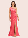 Elegant One Shoulder Mermaid Side Slit Soft Satin Bridesmaid Dresses