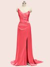 Sexy See Through Side Slit Long Soft Satin Bridesmaid Dresses 2023