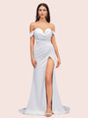 Sexy Side Slit Off Shoulder Long Silky Satin Mermaid Formal Prom Dresses Online