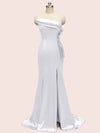 Sexy One Shoulder Side Slit Mermaid Long Soft Satin Evening Prom Dresses 2023