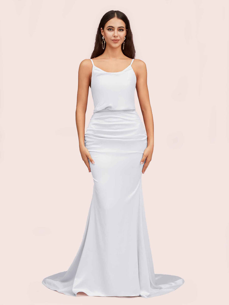Sexy Backless Mermaid Spaghetti Straps Long Soft Satin Bridesmaid Dresses Online