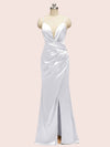 Sexy Mermaid Spaghetti Strap Side Slit Satin Long Formal Dresses For Women