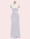 Elegant One Shoulder Long Soft Satin Mermaid Bridesmaid Dresses With Slit