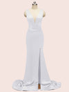 Sexy V-neck Criss Cross Side Slit Long Soft Satin Mermaid Formal Prom Dresses Online