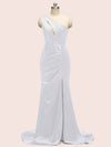 Sexy Mermaid One Shoulder Long Soft Satin Bridesmaid Dresses With Slit