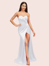 Simple Mermaid Sweetheart Side Slit Soft Satin Party Prom Dresses 2023