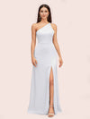 Simple Silky Satin One Shoulder Long Side Slit Bridesmaid Dresses Online