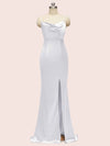 Sexy Cowl Neck Spaghetti Straps Mermaid Long Soft Satin Bridesmaid Dresses With Slit