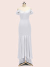 Sexy Cold Shoulder High Low Asymmetric Soft Satin Bridesmaid Dresses Online