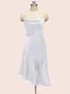 Elegant Spaghetti straps Asymmetrical Short Soft Satin Bridesmaid Dresses Online