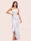 Sexy Unique Mermaid Spaghetti Straps Asymmetrical Soft Satin Bridesmaid Dresses