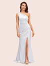 Elegant One Shoulder Mermaid Side Slit Silky Satin Evening Prom Dresses Online