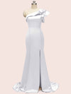 Sexy Side Slit One Shoulder Mermaid Long Soft Satin Graduation Prom Dresses Online