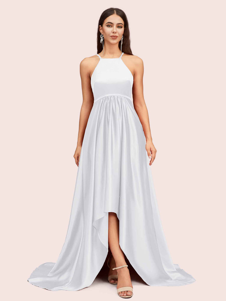 Sexy High Low Halter Satin Bridesmaid Dresses Online