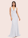 Sexy Backless Deep V-neck Long Soft Satin Mermaid Party Prom Dresses Online