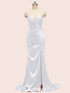 Elegant Spaghetti straps V-neck Mermaid Long Silky Satin Bridesmaid Dresses Online