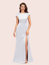 Sexy Open Back Mermaid Jewel Neck Long Soft Satin Bridesmaid Dresses Online